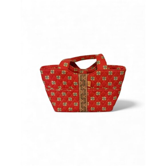 MaggiB Quilted Red Floral Tote Bag With Dual Handles & Zipper Closure - Picture 4 of 7